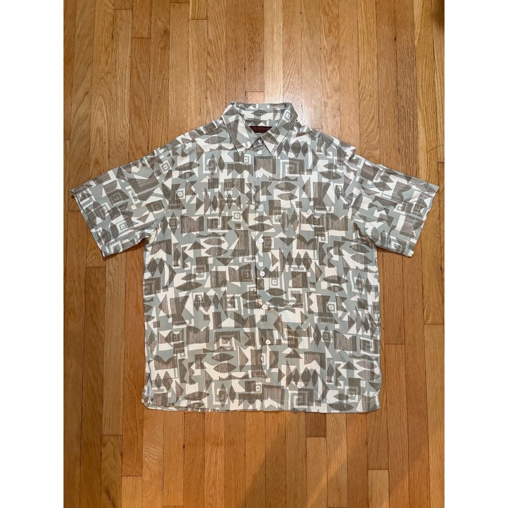 Tori Richard Silk Hawaiian Camp Shirt Large Geometric Resort